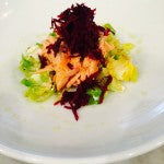 WARM SALAD OF OCEAN TROUT, BRUSSEL SPROUTS AND RAW BEETROOT